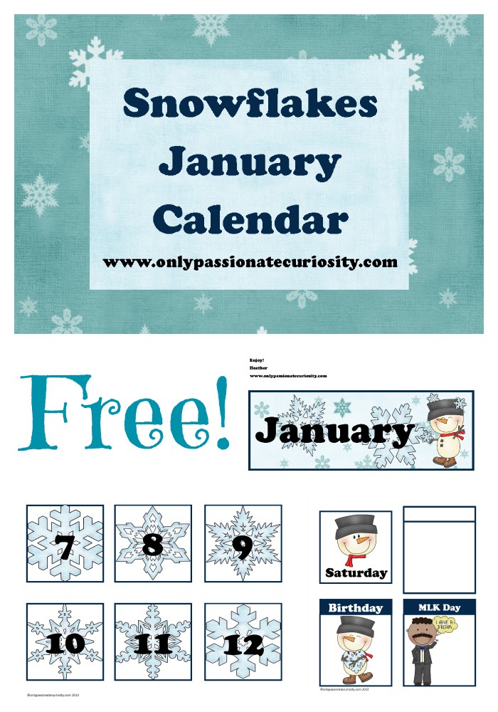 Free Pocket Chart Calender for January
