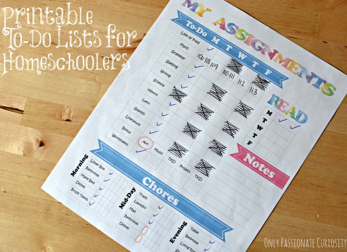 Printable to-do lists for homeschoolers
