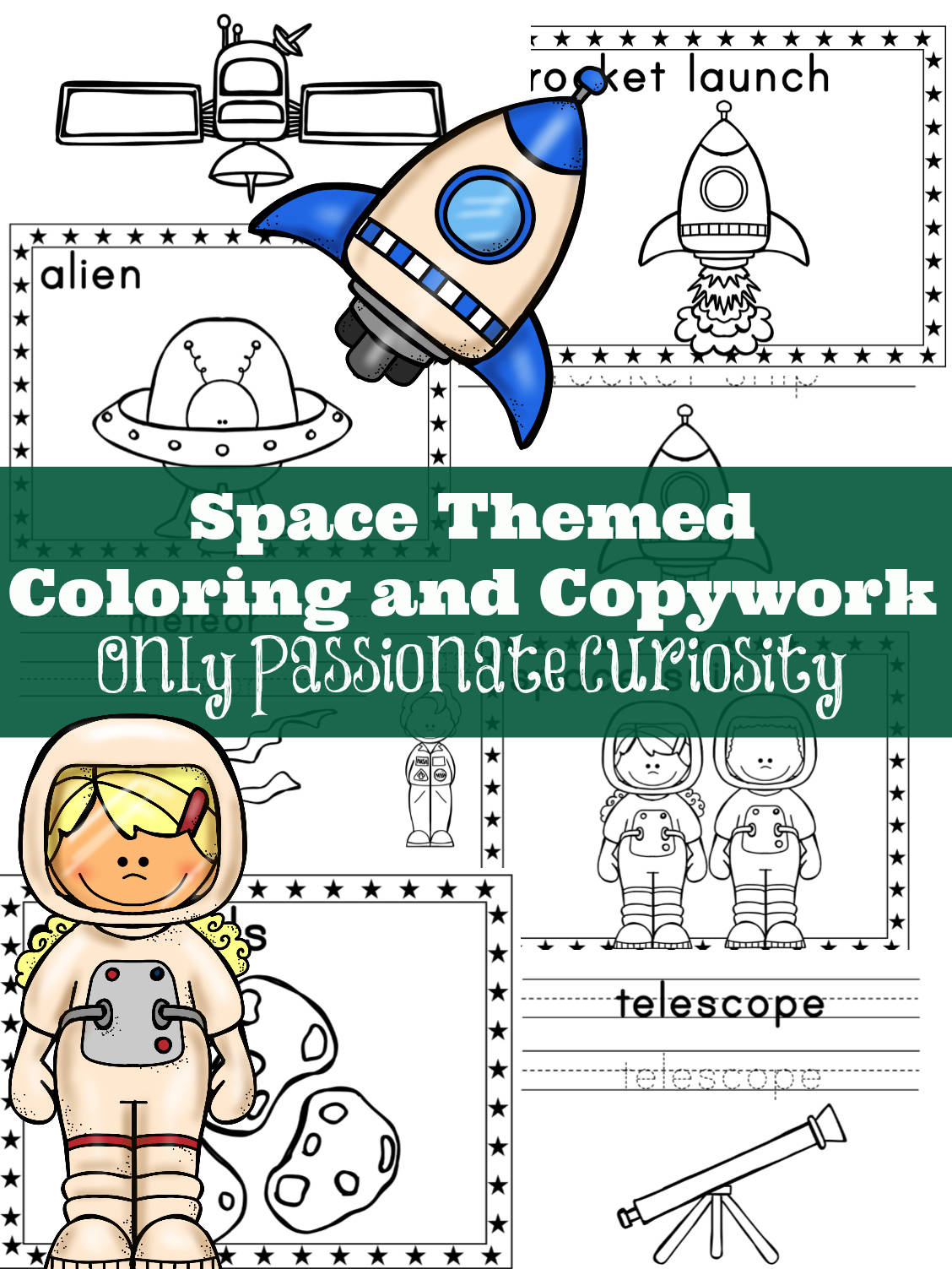Space Themed Coloring and Copywork Printable