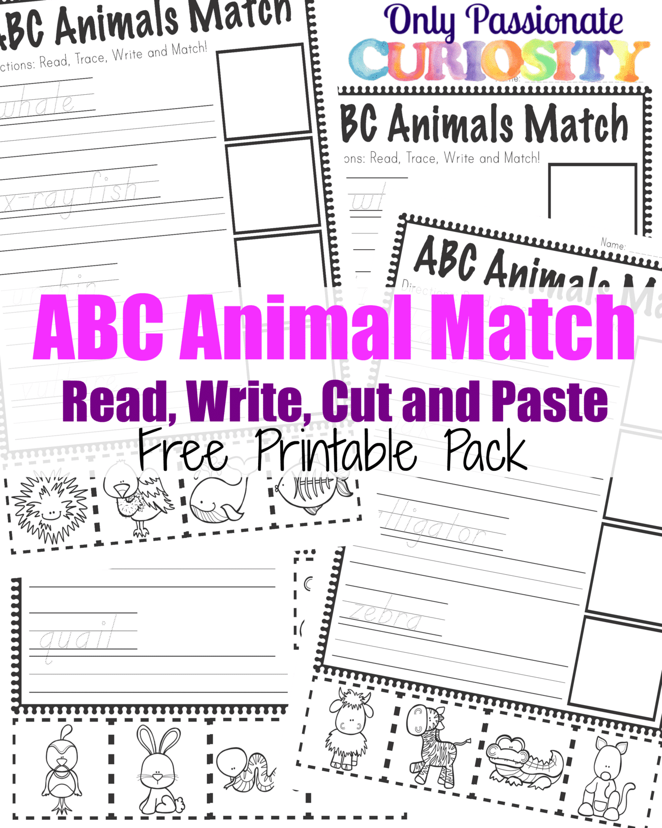 ABC Animals Read, Write, Cut and Paste Pack