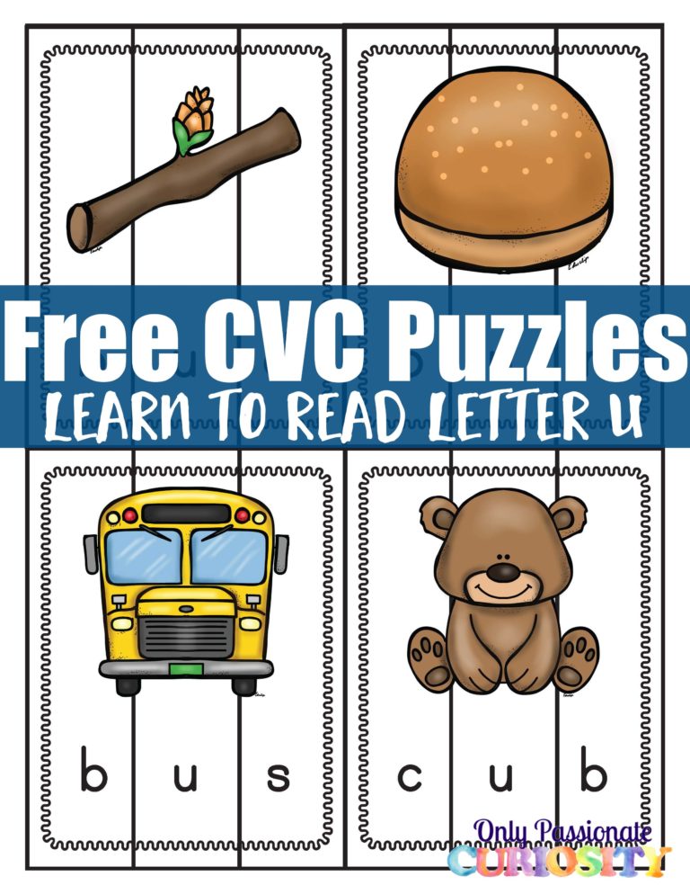 Learn to Read CVC Worksheets: Middle U Puzzles