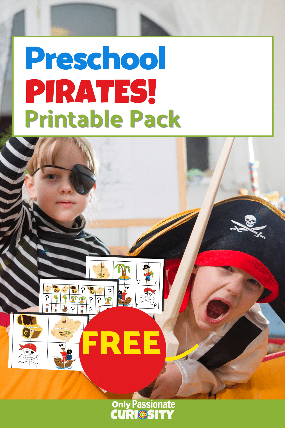 Got little pirates at your house? This fun printable pack is for them! It includes 20 activity pages with activities such as number sequencing, matching pictures, simple puzzles, tracing lines, patterns, ordering sizes, matching uppercase and lowercase letters, coloring pages, number recognition and 1:1 ratio, and even a pirate-themed tic-tac-toe game!