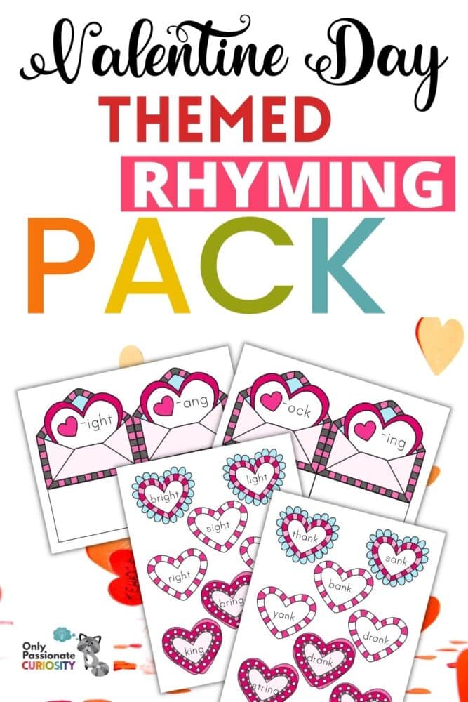 This Valentine's Day rhyming words printable pack is great for young children who are learning to read and rhyme words!