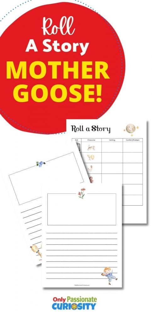 Use this fun printable to play a Mother Goose themed roll-a-story in your homeschool that will inspire creativity and foster language arts and handwriting skills. This printable is perfect to use with elementary – middle school students who are working on sentence writing. It also makes a fun activity that the whole family can enjoy!