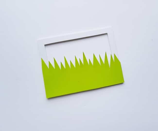 3D garden paper craft - green grass layer on first white frame layer