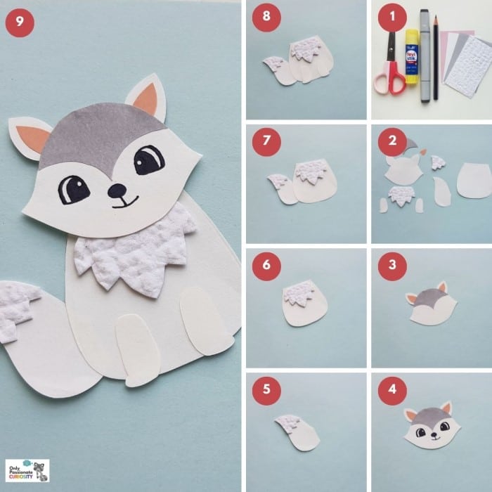 paper animals - steps for arctic fox