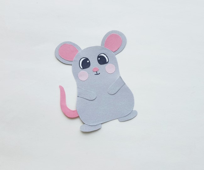 Mouse Papercraft - body of mouse cutout with both forepaws glued on
