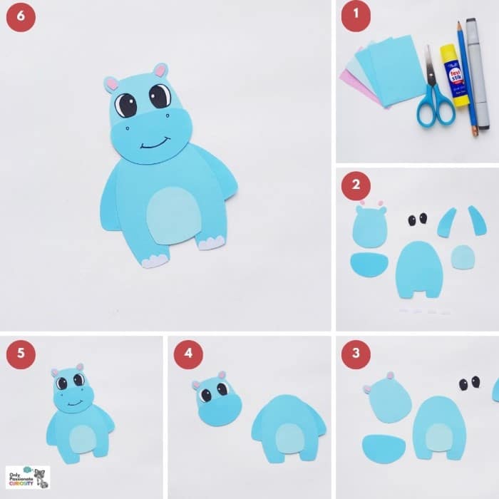 paper animals - steps for hippo