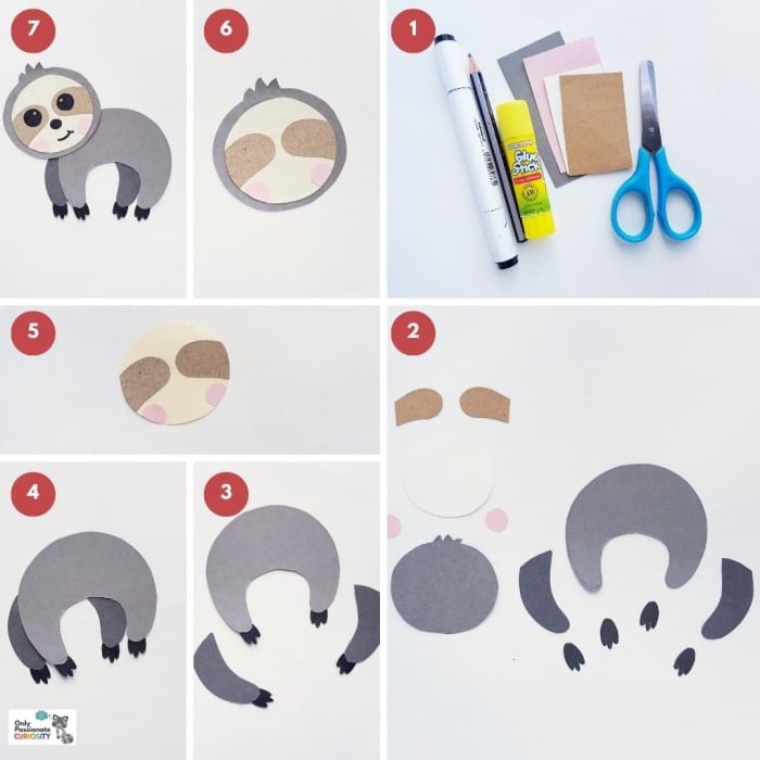 paper animals - steps for sloth craft