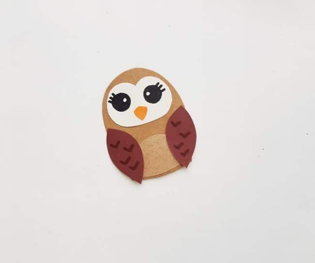 owl papercraft puppet - eyes drawn on face