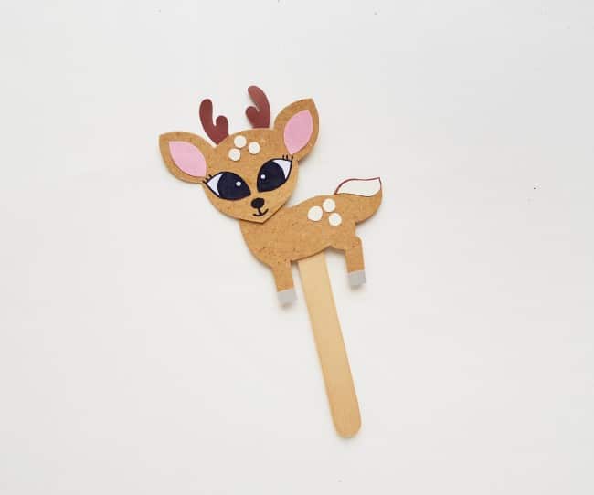 paper deer puppet - completed puppet with popsicle stick