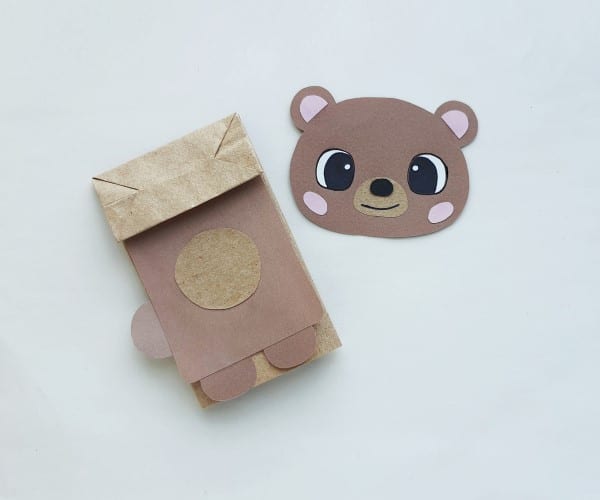 paper bag bear puppet - step seven: body attached to paper bag