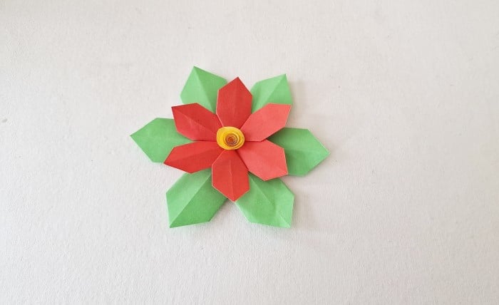 Christmas poinsettia origami craft: Step 17