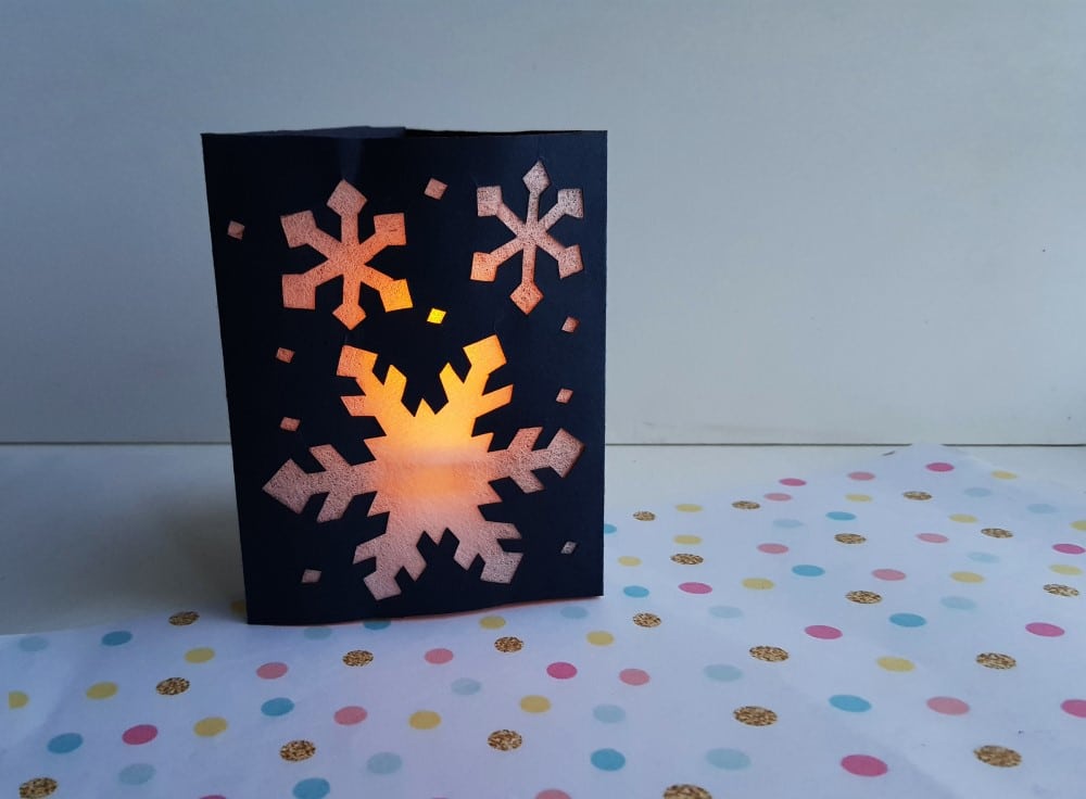 snowflake crafts completed - snowflake luminary
